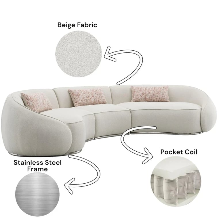 Luna Curved Sectional Sofa – Modern Design with Circular Cushions