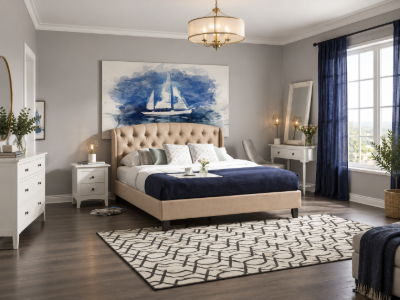Picture of Belgrado Elegant Upholstered Bed – Tufted Square Padded Headboard