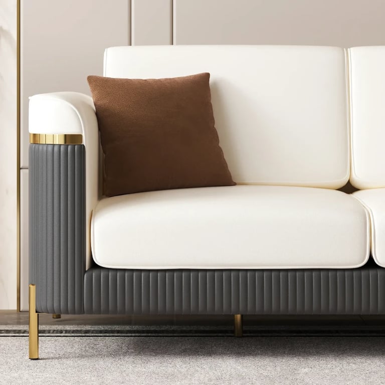 Diora – Sofa Set of Two Sofas & One Armchair with Natural Wood Frame and Gold Stainless-Steel Legs