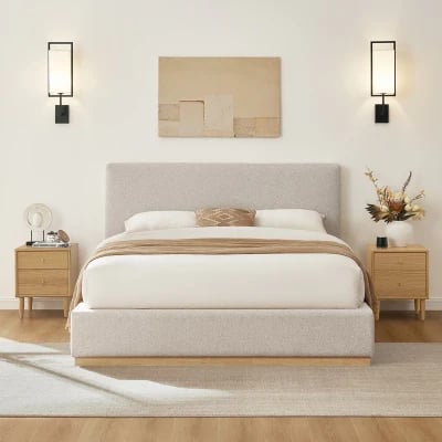 Lunessa Upholstered Queen Bed – Natural Wood