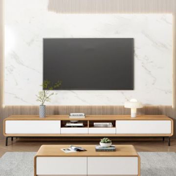 صورة وحدة تلفزيون هارموني من الخشب الطبيعي – تصميم أنيق ومنخفض الارتفاع