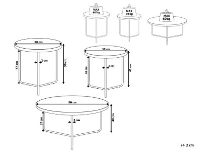 صورة أليس – طاولات قهوة متداخلة من الخشب الطبيعي والمعدن – طقم من ٣ قطع