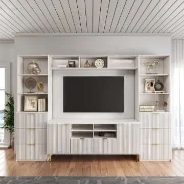 صورة ماكارون – وحدة تلفزيون متعددة الاستخدامات مع خيار التخزين والرفوف