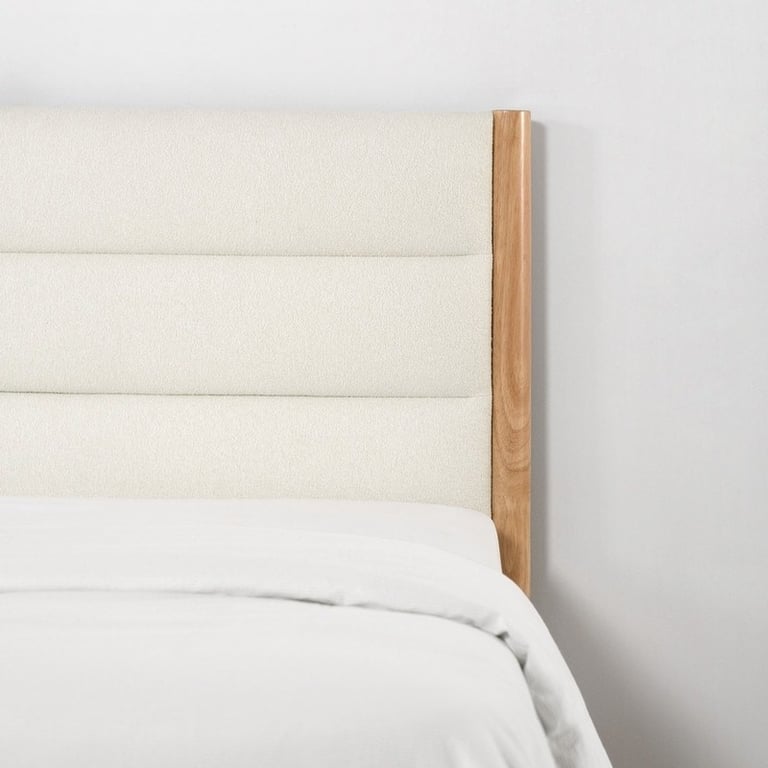 Mason – Upholstered Bed with Natural Wood Frame