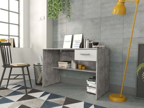Picture of slate Modern Desk with Drawer & Lower Shelf – Natural Wood