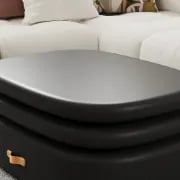 Eclipse – Oval Tiered Coffee Table made of Natural Wood with Rotating Top and Hidden Storage