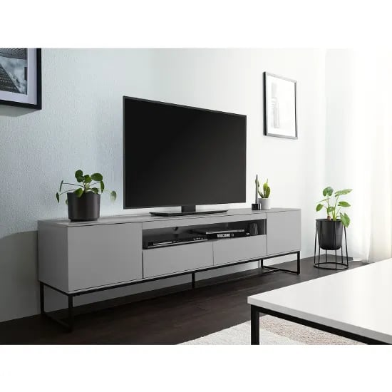 Picture of ‏Miro – Matte Grey Natural Wood TV unit with Metal Base