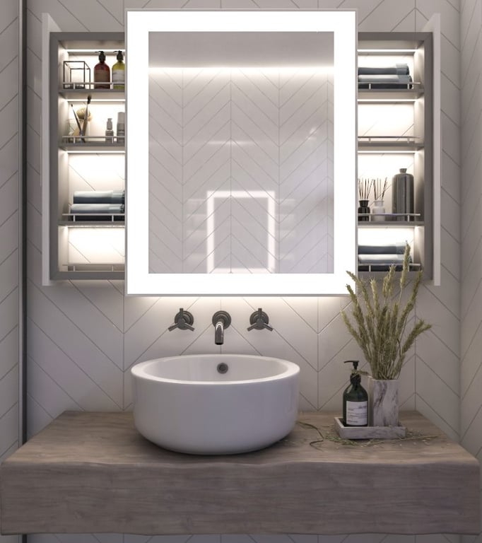 مرايا مضيئة بوحدات تخزين خلفية متحركة