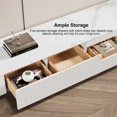 Picture of Marlo – Natural Wood TV Unit with Gold Base & Storage Drawers