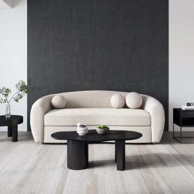 صورة صوفا سيرينيتي مودرن بيضاء تيدي قطيفة 3 مقاعد منحنية