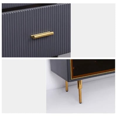 Klamf Sideboard – Natural Wood with Glass Doors and Golden Accents