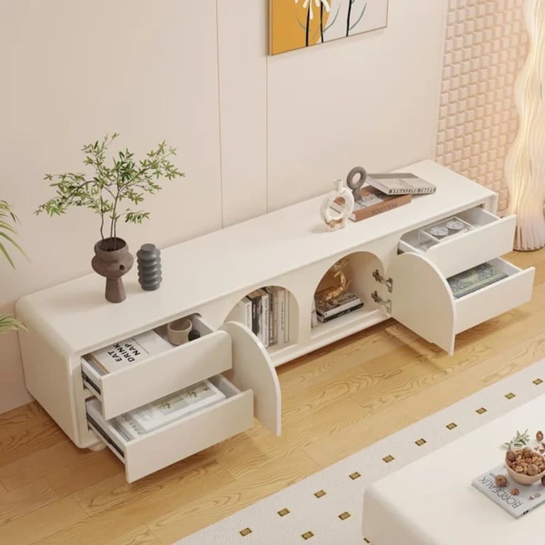 Picture of Arime Natural Wood TV Unit – Arched Storage & Drawers