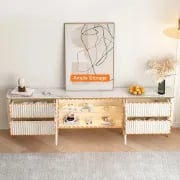 Picture of Monella TV Stand – Natural Wood with Cabinet Door and Storage Drawers