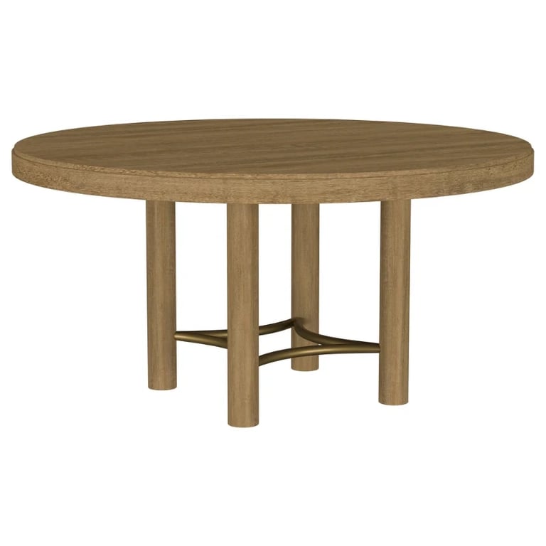 Selora Round Dining Set – Natural Wood with Gold Accents