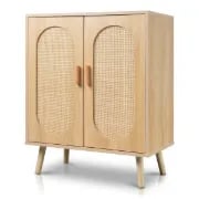 Rubena – Natural Wood Shoe Cabinet with Rattan Front