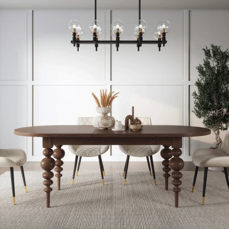 Picture of Elegant Black Oval Dining Table with Sculpted Legs