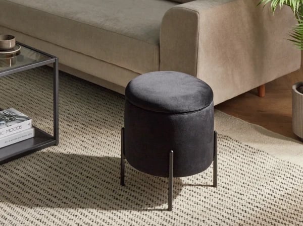 Ventro - Round Velvet Stool with Metal Legs