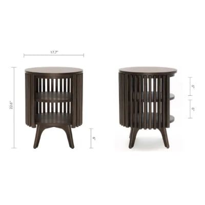 Klever Round Side Table with Slatted Design – Natural Wood