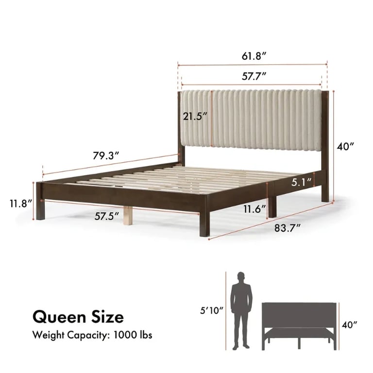 صورة سرير سيرينا خشب طبيعي  – لوح رأس مبطن