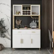 Aurelia Modern Bar Cabinet – Natural Wood Storage with Gold Accents