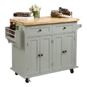 Ash Rolling Kitchen Island with Solid Wood Top