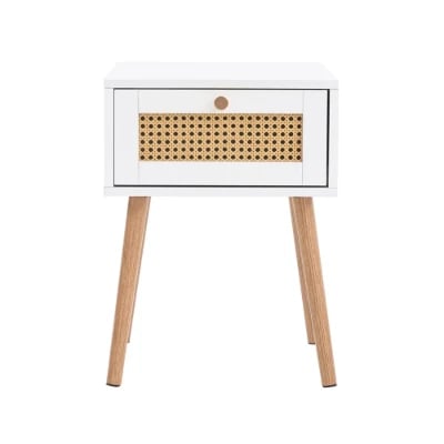 Lunita – Natural Wood & Rattan One-Drawer Bedside Table