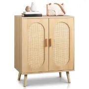 Rubena – Natural Wood Shoe Cabinet with Rattan Front