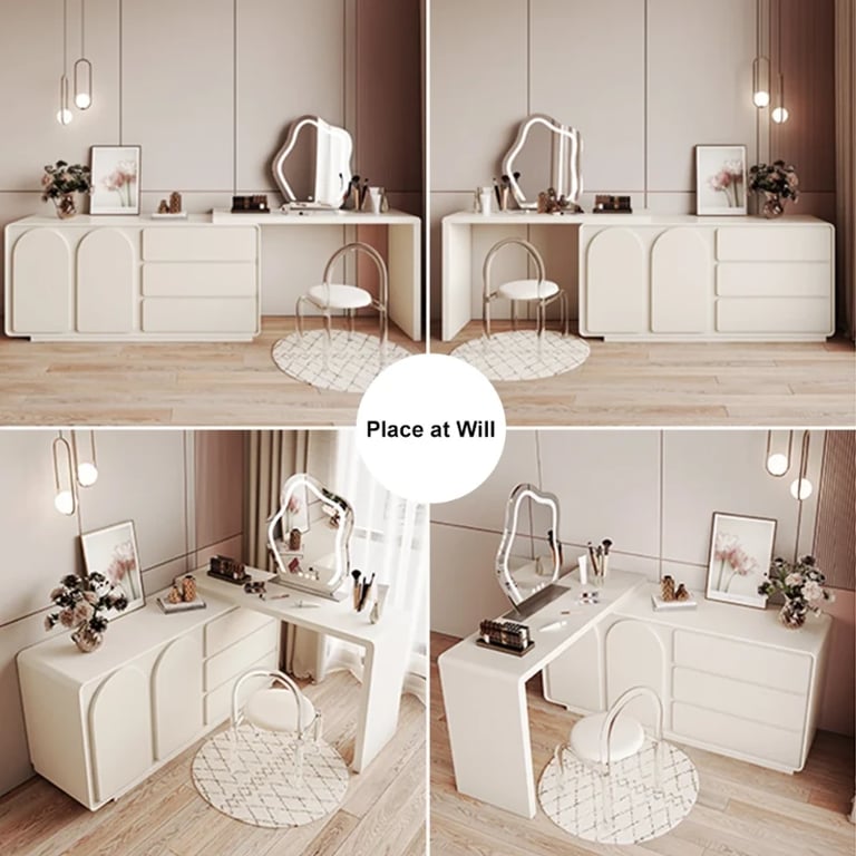 Arcadia Extendable Vanity Set – Natural Wood with Modern Storage Design