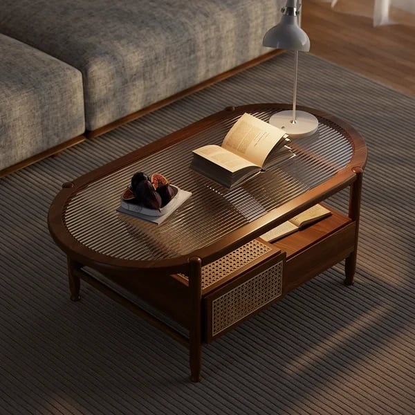 Hokkie Coffee table Natural wood with Rattan