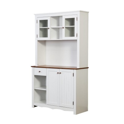 Dodwle Dining Hutch Classic Storage Cabinet with Glass Doors - Natural Wood