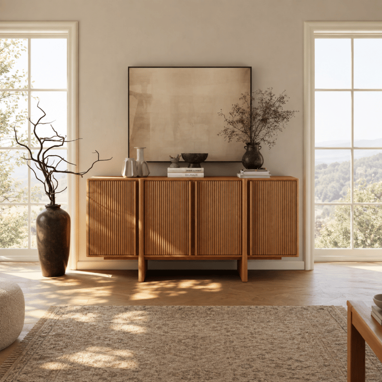 Picture of Tavora Natural Wood Sideboard – Fluted Door Design