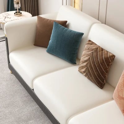 Diora – Sofa Set of Two Sofas & One Armchair with Natural Wood Frame and Gold Stainless-Steel Legs