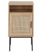 Calvia – Natural Wood Bedside Table with Tall Design & Woven Door