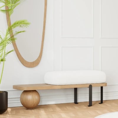 Orin – Elegant Modern Bench – Natural Wood with Metal Legs