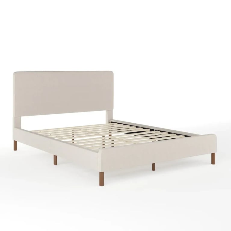 Eloria Upholstered Platform Bed - Natural Wood Modern Bed