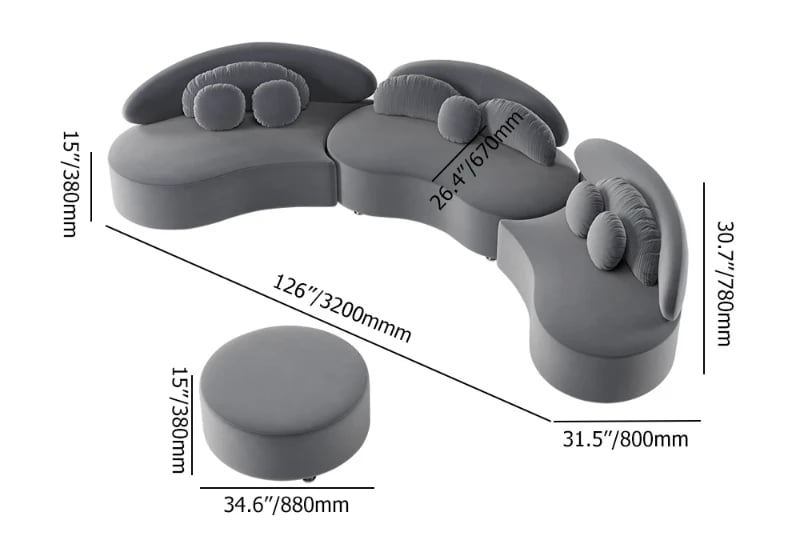 صورة روتانا – كنبة أرضية منحنية بتصميم فني – 3 قطع- خشب طبيعي