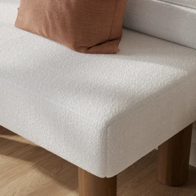 Liora Upholstered Bench with Curved Backrest – Natural Wood