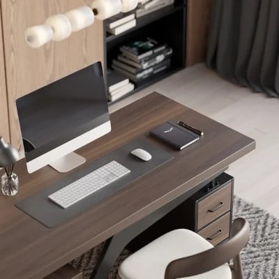 صورة كرامسون – مكتب خشب طبيعي بأرجل معدنية مع رف ودرج