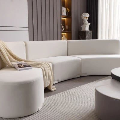 Picture of Luma Curved Natural Wood Floor Sofa – Artistic Elegance in Velvet