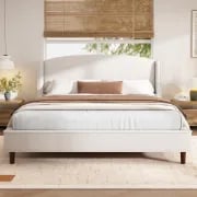 Monroe – Elegant Upholstered Bed with Natural Wood Frame