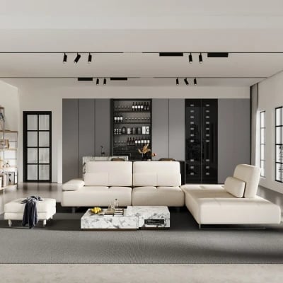 Picture of Segal Natural Wood Lounge Sofa – Flexible Leather Seating