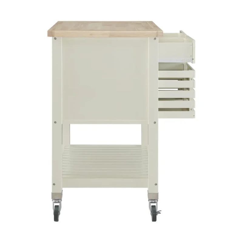 Diwai Rolling Kitchen Cart with Solid Wood Top