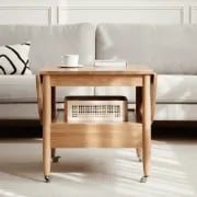 Picture of Divano Natural Wood Coffee Table – With Shelf, Drawer & Wheels