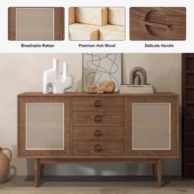 Classy - Natural wood with Rattan sideboard