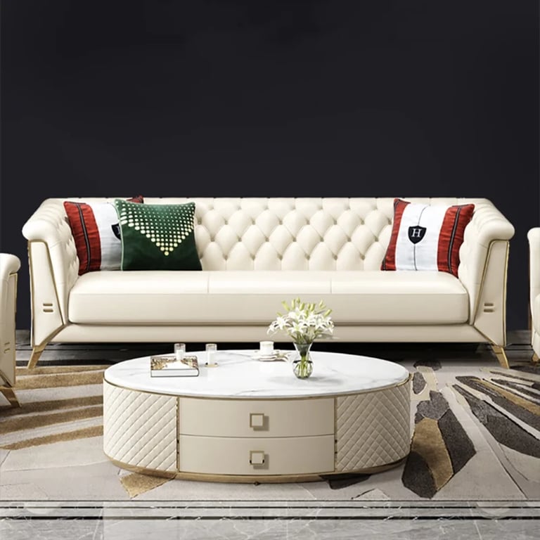 Versailles – Elegant Sofa Set with 2 Couches, Armchair & Coffee Table with Gold Accents