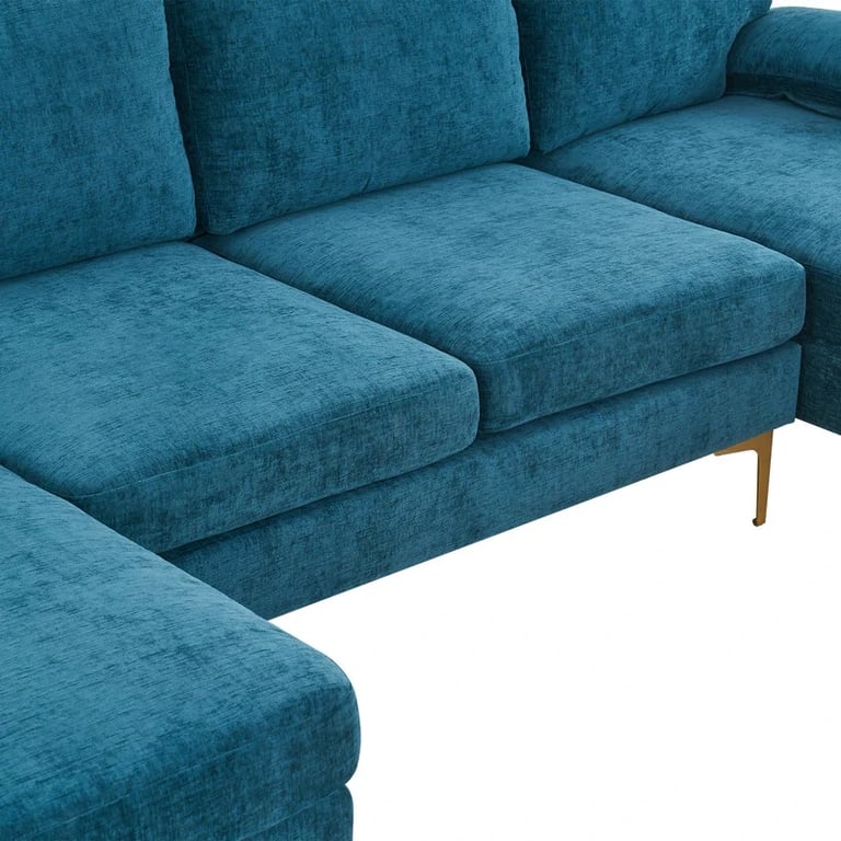 صورة موكا كنبة ركنية على شكل حرف الـ – بقاعدة من الخشب الطبيعي