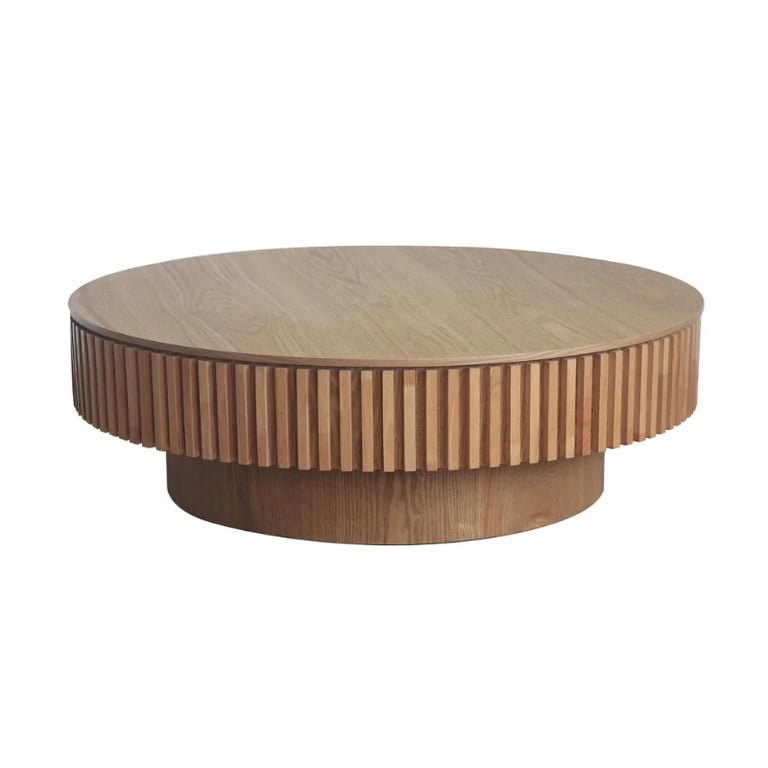 Elyra Round Coffee Table with Hidden Storage – Natural Wood