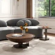 صورة طقم طاولات أوربيتا – تصميم وعاء من الخشب الطبيعي مع طاولة جانبية زجاجية