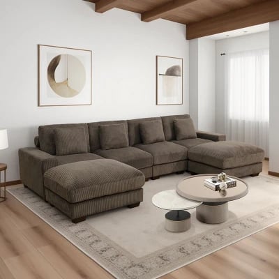 Picture of Veloro U-Shaped Sectional Sofa –  Natural Wood Base