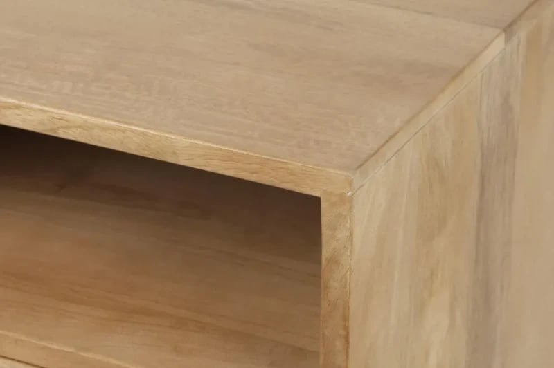 Zoya –Natural Wood Rattan Bedside Cabinet with Door & Open Shelf